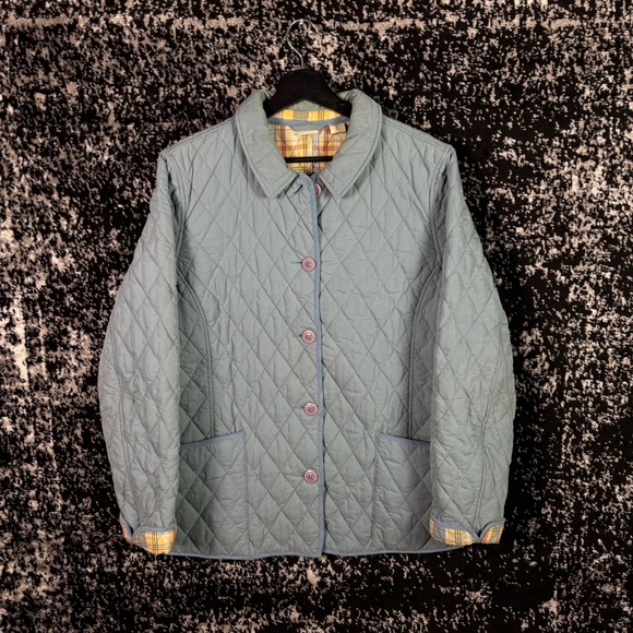L.L. Bean Jackets & Blazers - LL Bean Womens XL Quilted Barn Jacket Blue Plaid Lined Button Front Coat